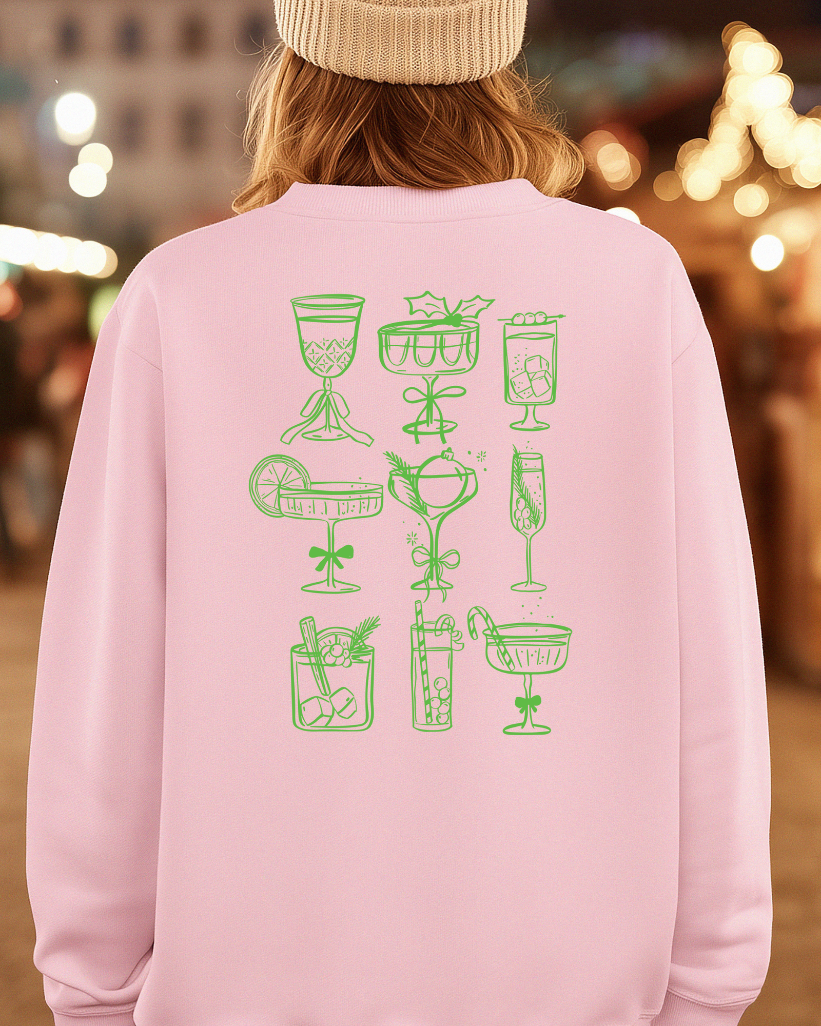 ’Tis the Season to Sip – Pink Holiday Cocktail Sweatshirt