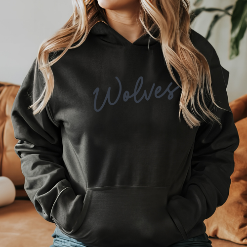 Worthington Kilbourne Wolves Script Black Hoodie – School Spiritwear