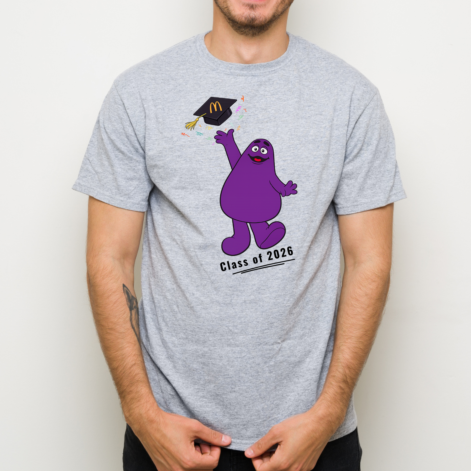 Grey McDonald's Grimace graduate t-shirt, Class of 2026